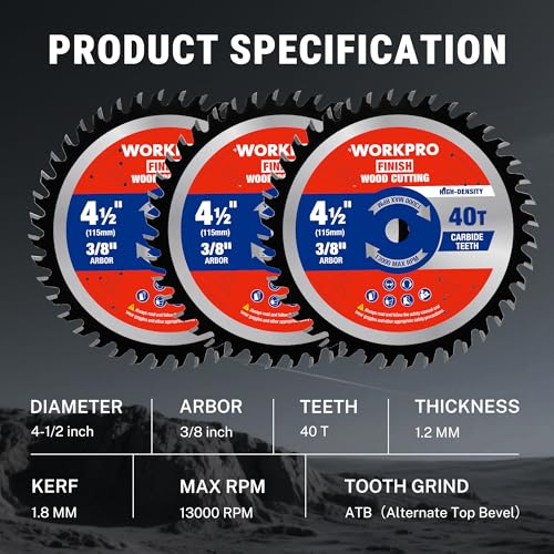 WORKPRO 4-1/2" Circular Saw Blade, 40T General Wood Cutting Set