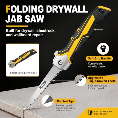 KATA Folding Drywall Jab Saw, Sheetrock Knife with Soft Grip Handle - color: Silvery