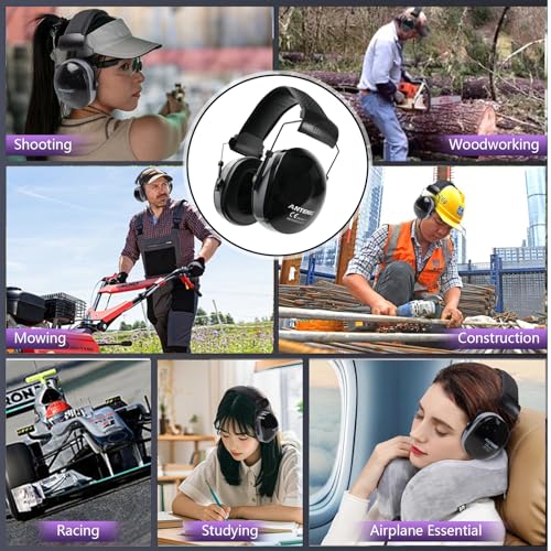 37dB Gun Range Ear Protection, Adjustable Ear Muffs for Noise Reduction, for Shooting, Construction, Mowing - color: Black