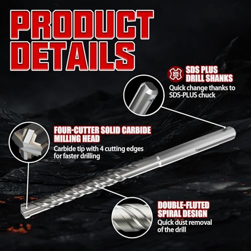 CSOOM SDS Plus Rotary Hammer Drill Bit 3/8"x6.3", Professional Concrete Drill Bit for Concrete, Brick, Stone and Cement Walls - size: 3/8"x6.3"