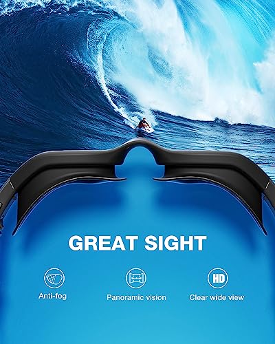 ZIONOR Swim Goggles, G1 SE Swimming Goggles Anti-Fog for Adult Men Women - color: A5-gold Lens Allblack Frame