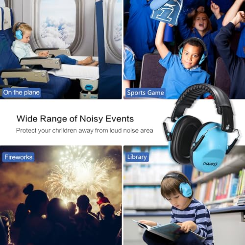 Champs Ear Muffs for Noise Reduction Earmuff Noise Protection Reduction Headphones for Toddlers Kid Children Teen NRR 25dB Safety Hearing Ear Muff Air Shows, Concerts, Firework, Study [Blue] - color: Blue