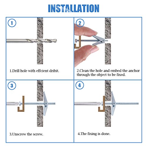 Glarks 24Pcs 1/8'', 3/16'', 1/4'' Toggle Bolt and Wing Nut Assortment Kit Zinc Plated Steel Round Head Toggle Bolts for Hanging Heavy Items on Drywall