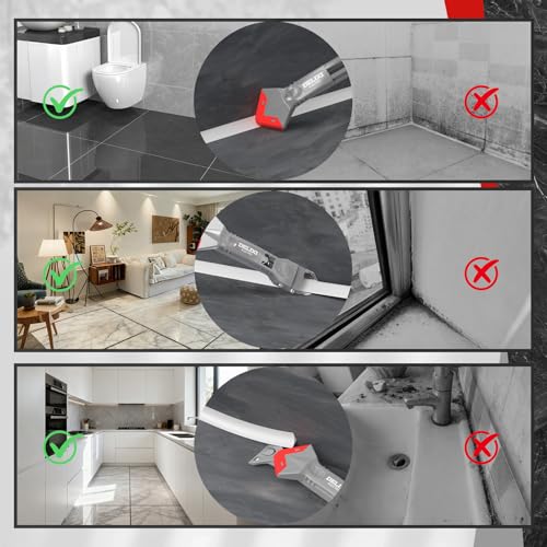 5 in 1 Caulking Tool with 5 Silicone Pads and 4 Glass Glue Corner Scrapers, Caulk Remover Tool with Replacement Blades and Unclogging Needle, Caulking Removal Tool for Kitchen Bathroom - size: 5 in 1