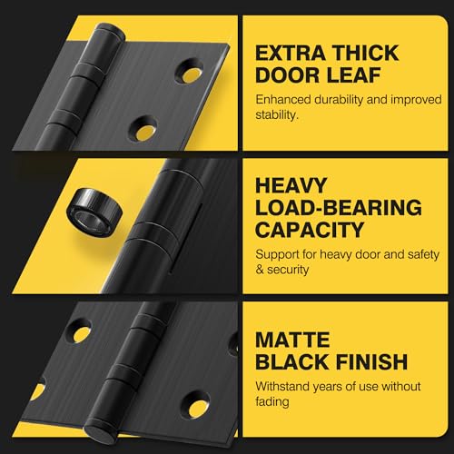 KOLET Ball Bearing Door Hinges, 4 x 4 Inches, Matte Black, 6 Pack - color: Black, size: 6 Pack
