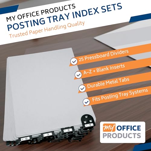Martin Yale 14522 Posting Tray Index Set, Document Organizer and File Guides, Durable Pressboard Dividers with Metal Tabs, A-Z Label Inserts with Blank Reverse Side for Custom Labeling, 8.25" x 11"