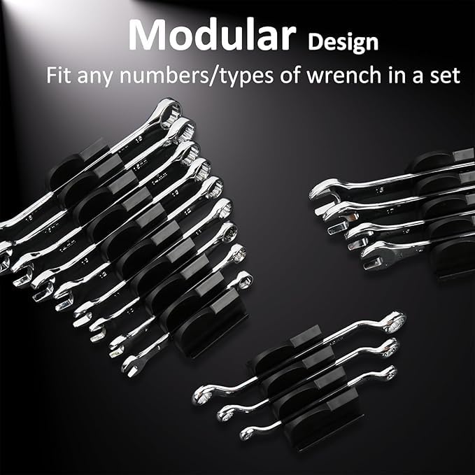 DEHOYI 80 pcs MAGNETIC Modular Wrench Organizers for Tool Drawers - Wrench Rack with Metric & SAE Labels, Perfect Tool Storage Holder. Gift for father, brother and boyfriend (With Magent) (Black) - color: Black