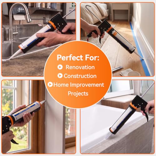 Caulk Gun Kit, Smooth Silicone Caulking Gun and Caulk Remover Tool, Sealant Finishing Tool Grout Scraper for Kitchen Bathroom Window Sink Joint, All in One with Gift Box - color: Black