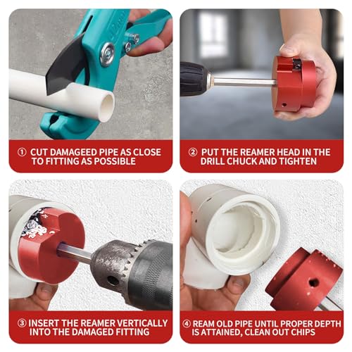 PVC Pipe Fitting Reamer Kit, Plumbing Pipe Saver,PVC Socket Saver with 3/8-Inch Hex Shaft PVC pipe reamer tool Contains PPR150 Size:1.5" - size: 1.5inch
