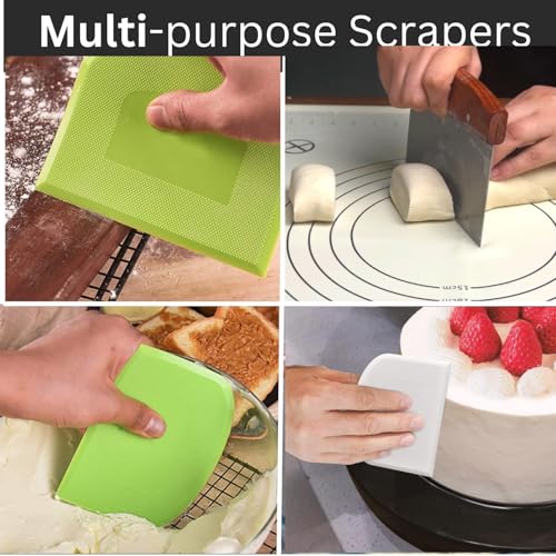 Boorika Dough Scraper & Bench Scraper Kitchen – Stainless Steel Sourdough Tools – Dough Cutter for Sourdough Bread, Pizza, and Flat Top Griddles – Chef Approved (Dark) - color: Dark
