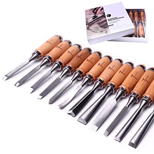 ATOPLEE 12pcs Wood Carving Chisel Set for Woodworking, Professional Wood Gouge Tools with Box and Roll Up Bags for Carpenter Craftsman Gift in Most Carving Project