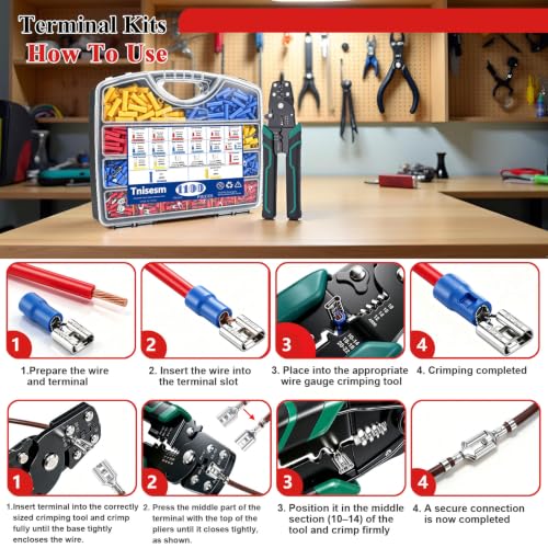 Tnisesm 1100PCS Wire Connector Kit with Crimping Tool, Copper Insulated Electrical Wire Terminals - Ring, Butt, Spade, Fork, Assorted Crimp Connectors in Reusable Carrying Case - color: 1100PCS, size: Crimp style
