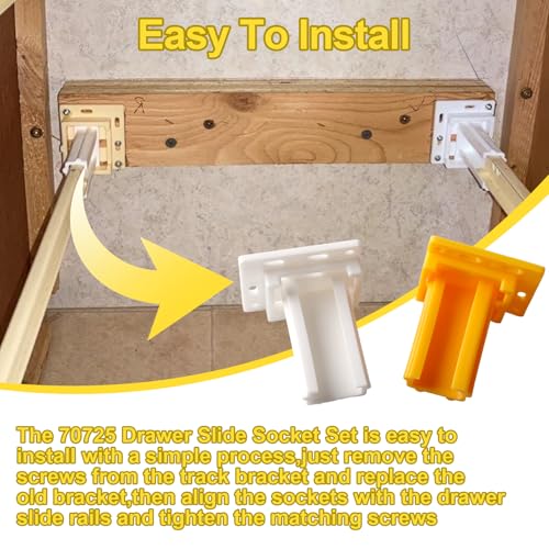 70725 Drawer Slide Socket Set - Small C Shape Slide Bracket Channel Replacement Cabinet Hardware with Mounting Screws for RV Camper Drawer Rails Accessories
