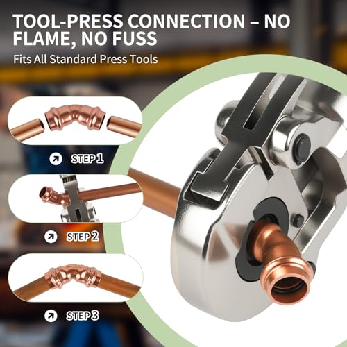 45 Degree Copper Press Elbow Fitting, Lead-Free Plumbing Pipe Fitting, Compatible with Standard Press Connection Tools, NSF Certified, for Residential & Commercial Use (10-Pack) - size: 3/4" copper press elbow 45°-10P