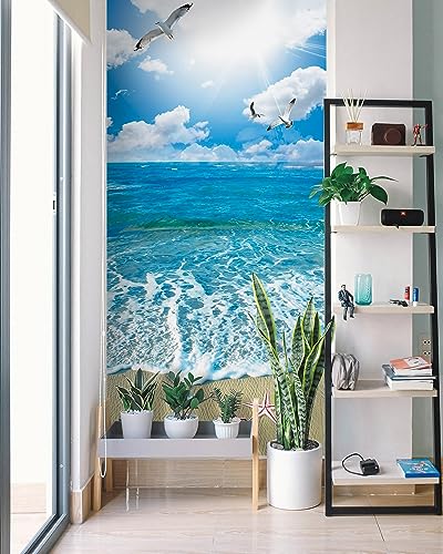 FLFK Door Mural Sticker - Beach Ocean,Peel and Stick,Combined Size 32"x80",Split into 2 Pieces - color: Mt969, size: 32"x80"