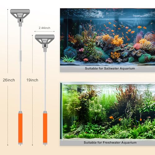 FZONE Algae Scraper for Glass Aquariums, 19''-26'' Detachable Length, 2-in-1 Fish Tank Cleaning Kit with Brush Head and 5 Stainless Steel Blades