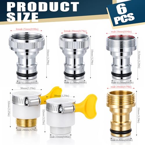 6 Pcs Faucet Tap Quick Connector Kit, 4 pcs Washing Machine Quick Connectors & 2 Universal Faucet Adapters for Portable Washer Thread Sink Adapter for Garden Hose, Dishwasher, Car Wash