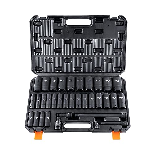 VEVOR 1/2" Drive Impact Socket Set, 34 Piece, Metric 8 to 36mm - size: 1/2" 34 PCS CR-MO