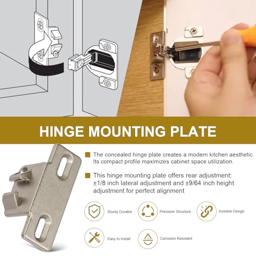 Hinge Mounting Plate Replacement for Blum 1 5/8" Overlay 110 Degree Compact 33 Edge, Edge Mount Plates for Blum Face Frame Overlay Hinge, Hinges for Cabinet Doors, Self Closeing Hinges