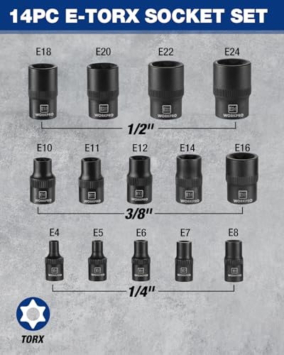 WORKPRO 17-Piece Female E-Torx Socket Set, E4-E24, CR-V Steel