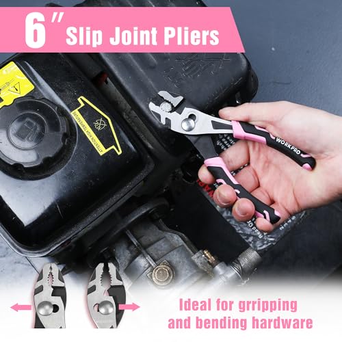 WORKPRO 3 PCS Pink Pliers Set, Needle Nose & Diagonal & Slip Joint Pliers