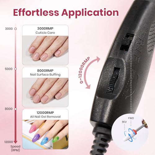 Beetles Electric Nail Drill Kit, 7 Drill Bit 0-12000 RPM Electric Nail File - color: A - Pink