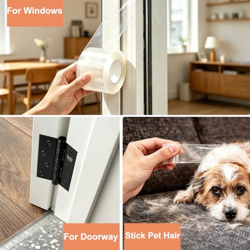 Transparent Window Weather Sealing Tape 2 Inch x 16.5 FT Weather Stripping Residue-Free Clear Window Insulation Caulk for Shower Glass Gaps and Clear Tape Doors Windows Windproof - size: 2 IN - 16.5 Ft Clear