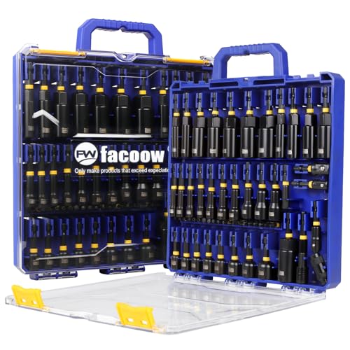 Facoow 55PCS Impact Nut Driver Set Magnetic, SAE & Metric Nut Drivers | Cr-V CNC Machined Deep Nut Drivers Set, S2 Impact Bits, Socket Adapters, Wing Nut Driver,