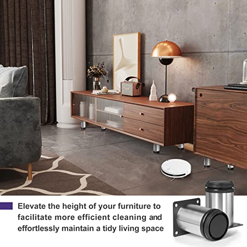 3 Inch Metal Furniture Legs Stainless Steel Adjustable Legs Silver Table Legs Round Cabinet Legs for Coffee Table Cabinet Desk Sofa Shelves, Pack of 8 - color: Silver, size: 3"