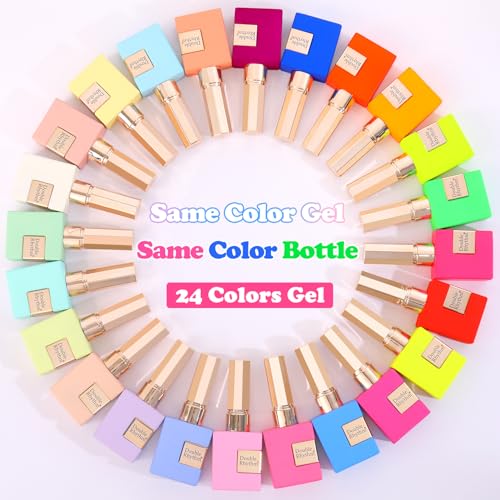 Double Rhythm 28Pcs 0.5Oz Gel Nail Polish Set Same Color Same Bottle Gel Polish Kit Nail Art Manicure Salon DIY at Home for Women (Candy Neon Collection-T24-6) - color: Candy Neon