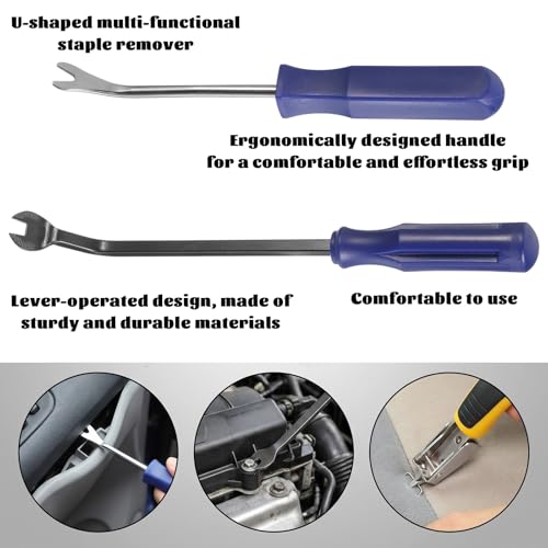 3 Pcs Upholstery Staple Remover Heavy Duty Construction Staple Remover with Nail Puller, Tack Puller Tool, Carpet Removers for Furniture Wooden Case Floor Removing All Kinds of Staples (Blue, Yellow)