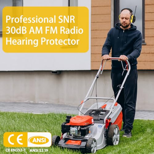 BJKing AM/FM Radio Headphones with Digital Display, 30dB AM FM Hearing Protection Safety Ear Muff, Ear Protection Headphone for Mowing, Landscaping, Shooting and Construction Black-Yellow - color: Yellow