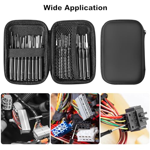 Kikerike Terminal Removal Tool Kit 41 Pcs Depinning Tool Electrical Connector Pin Removal Tool Kit Pin Extractor Tool Set Wire Terminal Release Tool for Automotive Car Household Devices - Black - color: 41 PCS - Black Round Handle