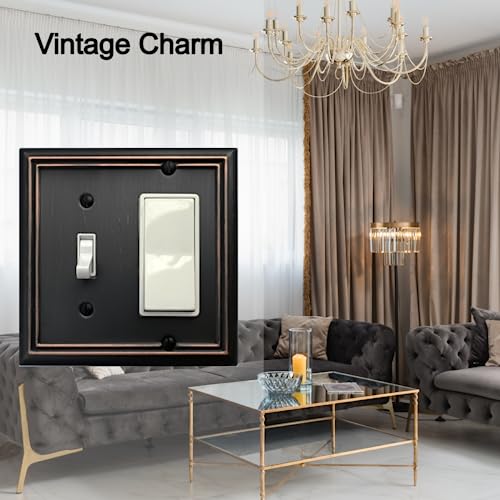 OKAWYC Toggle/Decorator Light Switch Cover Adler Metal Wall Plate, 2-Pack Aged Bronze 2 Gang, for Receptacle Dimmer Switch GFCI Outlet, Switch Cover Decorative Wallplate, Durable - style: Toggle/Decorator 2PK