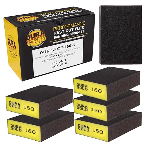 Dura-Gold 150 Grit 4-Sided Hand Sanding Block Sponges, 3.9" x 2.75" x 1" - style: 150 Grit