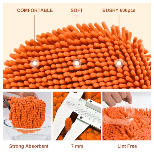 Ordenado 62" Car Wash Brush Kit Mitt Mop Sponge with Long Handle Chenille Microfiber Car Cleaning Brush Kit Supplies Car Washing Mop Kit Car Care Kit of Scratch-Free Replacement Head for Car RV Truck - color: D-orange