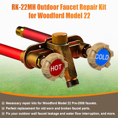 RK-22MH Outdoor Faucet Repair Kit for Woodford Model 22 Outside Faucets Parts Include Wheel Metal Handle Screws Packing Nut Washer Valve Seat Rubber, 18PCS Set - style: RK-22MH