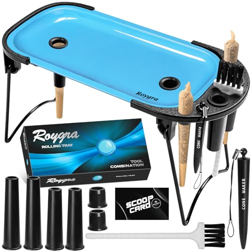 roygra Foldable Rolling Tray Set, Complete Smoking Accessories, Cone Loader - color: Blue