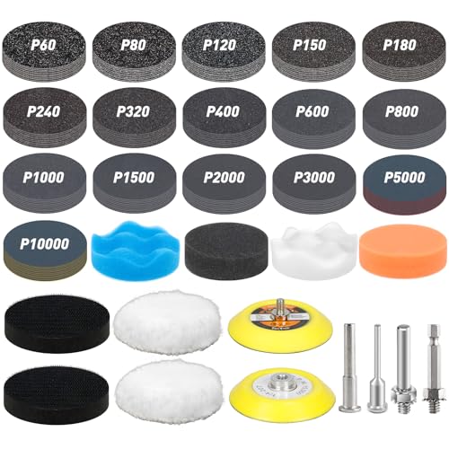 174 PCS 3 Inch Wet Dry Sanding Discs 60-10000 Grit Assorted - style: 3 IN MIX