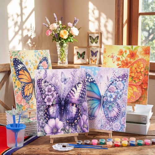 Sherr 140 Pcs 20 Set Pre Drawn Canvas Painting Kit, Butterflies and Flowers - style: Butterflies and Flowers