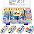 65 Pcs Compact Wire Splicing Connectors Assortment Pack, Multi-Conductor Lever Quick Wiring Terminals AWG 28-12