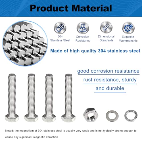 1/4x2 Hex Bolts Set, 15Pcs 1/4"-20 Nuts and Bolts Assortment Kit - size: 1/4-20*2 Set