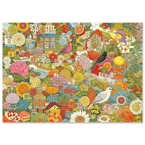 1000 Piece Puzzle for Adults, Colorful Botanical Fantasy Garden with Birds - color: Garden of Whimsy