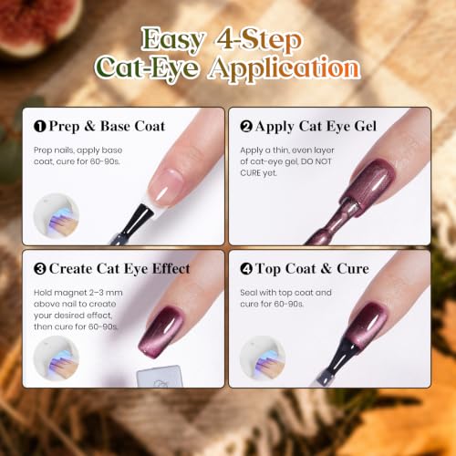 Beetles Fall Gel Nail Polish Kit With Cat Eye Colors, Base & Top Coat - color: A-Mixed Finishes | Nature Bazaar