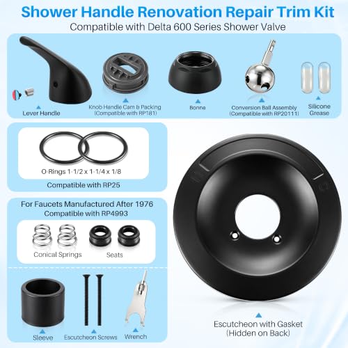 Shower Trim Kit Compatible with Delta RP54870, Lever, Matte Black - color: Matte Black