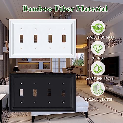 Matte Black Decorative Outlet Covers Wall Plates, Bamboo Fiber Light Switch Covers, Natural Material Electric Receptacle Switch Plate Outlet Cover of various styles (4 Gang Toggle 1 Pack) - size: 4 Gang Toggle 1 Pack