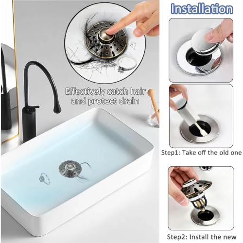 AzWzz Bathroom Sink Drain Strainer, 3 in 1 Pop Up Bathroom Sink Stopper - color: Oil Rubbed Bronze