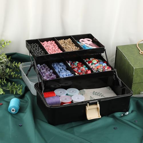 BTSKY 3-Layer Plastic Dividing Storage Box Craft Organizer and Storage - color: Black+Beige
