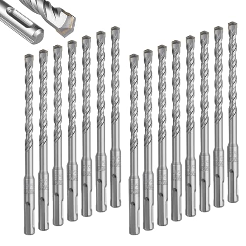 Geinxurn 5/16" x 6" SDS Plus Rotary Hammer Drill Bits, 15PCS Double Thread Masonry Drill Bits Set Carbide Tipped, Drilling in Brick, Stone and Concrete, Cement Walls - size: SDSBIT051606-015