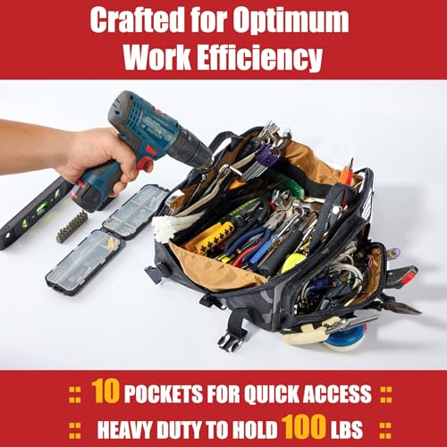 Rough Enough Waterproof Tool Bag, 13" Hard Base Organizer for Electricians